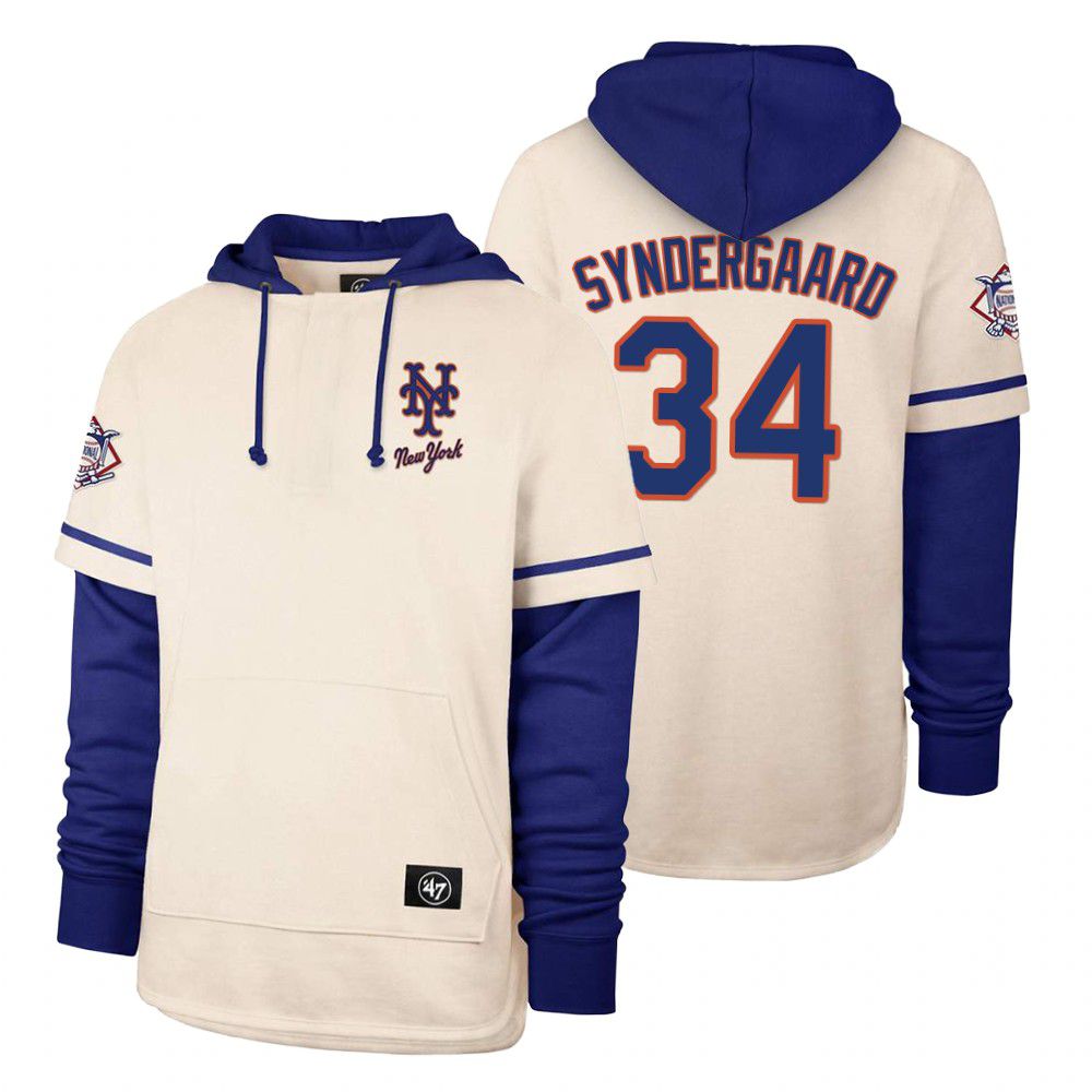 Men New York Mets 34 Syndergaard Cream 2021 Pullover Hoodie MLB Jersey